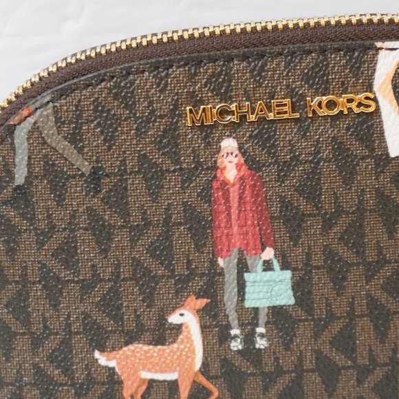 Michael Kors Jet Set Girl Large Travel Pouch MK Brown Multi - Picture 4 of 8